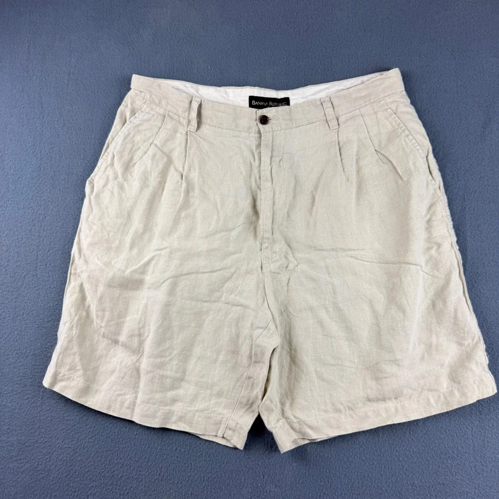 Banana Republic Linen Shorts Men's 35 (Fits 34) Pleated Chino Breathable Light